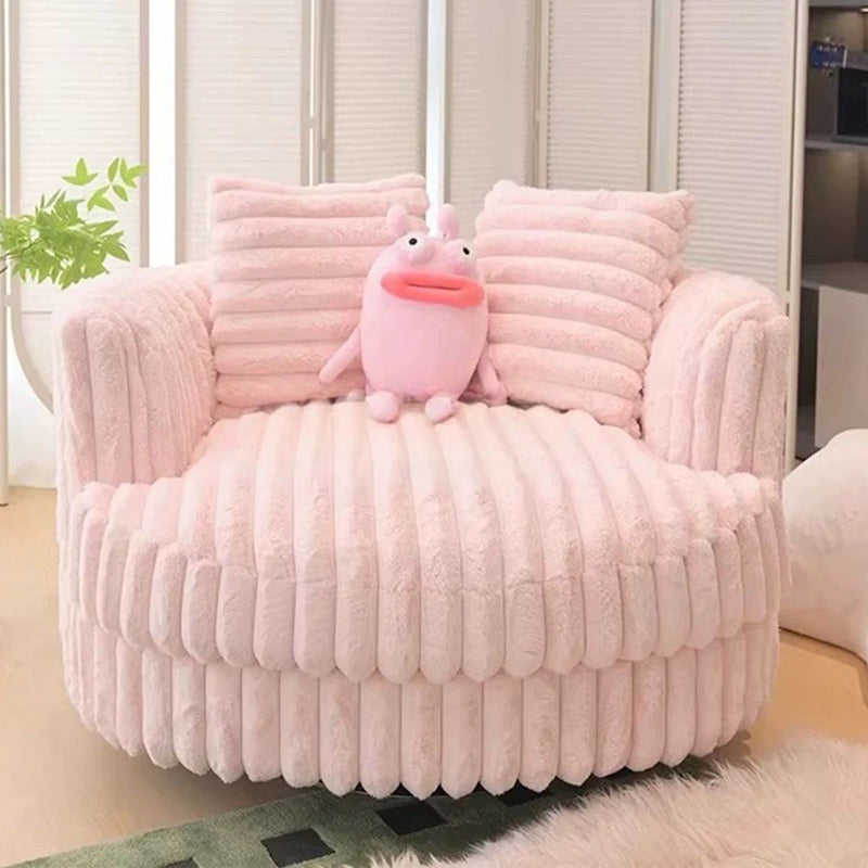 Contemporary Nordic Round Arc Faux Rabbit Fleece Solid Wood Sponge Detachable Movable Single Sofa Backrest Armrest For Living Room
