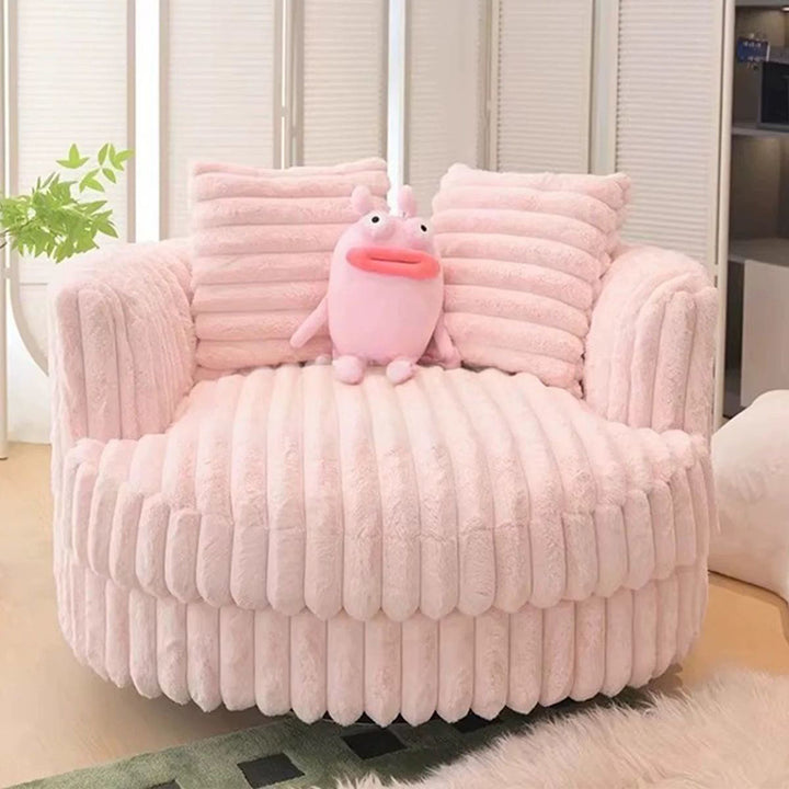 Contemporary Nordic Round Arc Faux Rabbit Fleece Solid Wood Sponge Detachable Movable Single Sofa Backrest Armrest For Living Room