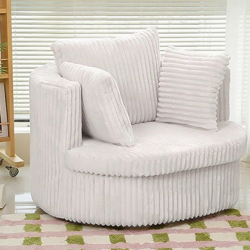 Contemporary Nordic Round Arc Faux Rabbit Fleece Solid Wood Sponge Detachable Movable Single Sofa Backrest Armrest For Living Room