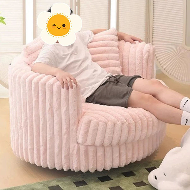 Contemporary Nordic Round Arc Faux Rabbit Fleece Solid Wood Sponge Detachable Movable Single Sofa Backrest Armrest For Living Room