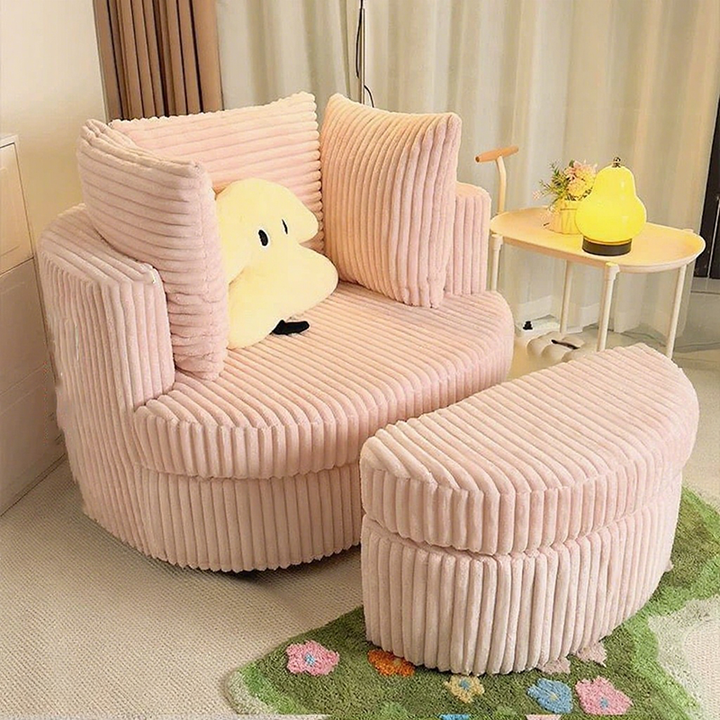 Contemporary Nordic Round Arc Faux Rabbit Fleece Solid Wood Sponge Detachable Movable Single Sofa Backrest Armrest For Living Room