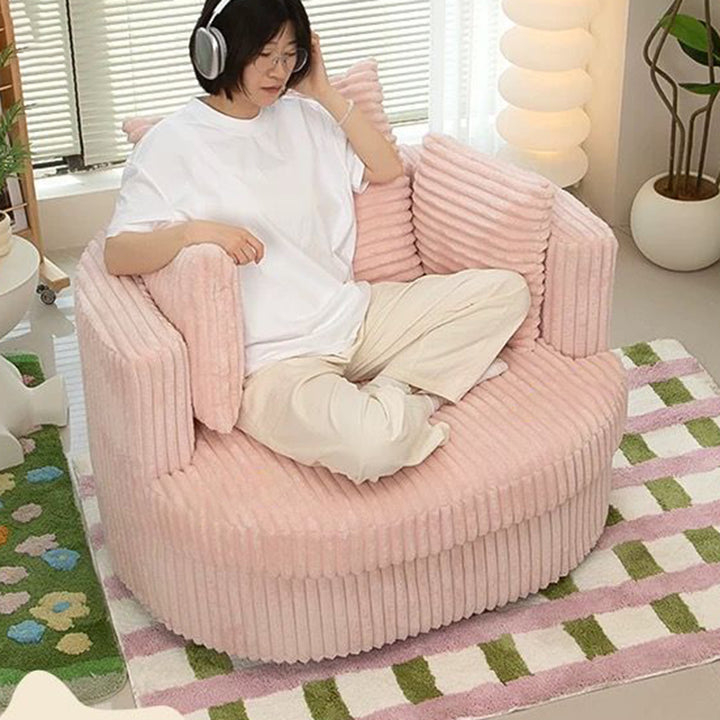 Contemporary Nordic Round Arc Faux Rabbit Fleece Solid Wood Sponge Detachable Movable Single Sofa Backrest Armrest For Living Room