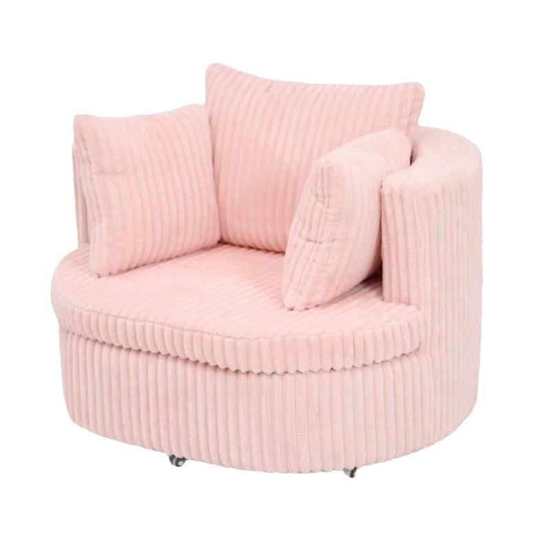 Contemporary Nordic Round Arc Faux Rabbit Fleece Solid Wood Sponge Detachable Movable Single Sofa Backrest Armrest For Living Room