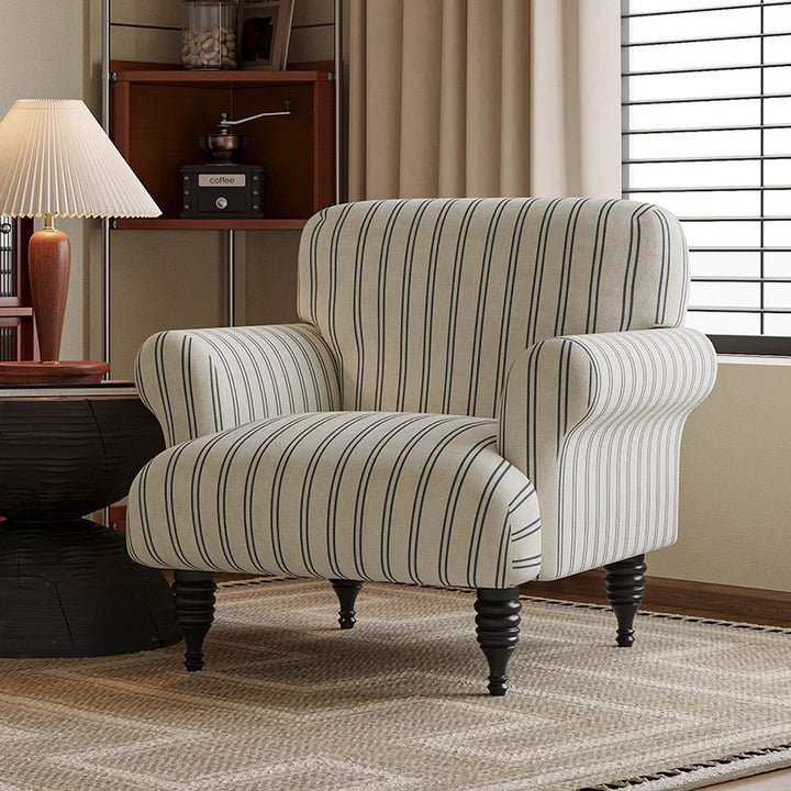 Contemporary Scandinavian Rectangular Solid Wood Jacquard Fabric Sponge Accent Chair Backrest Armrest For Living Room