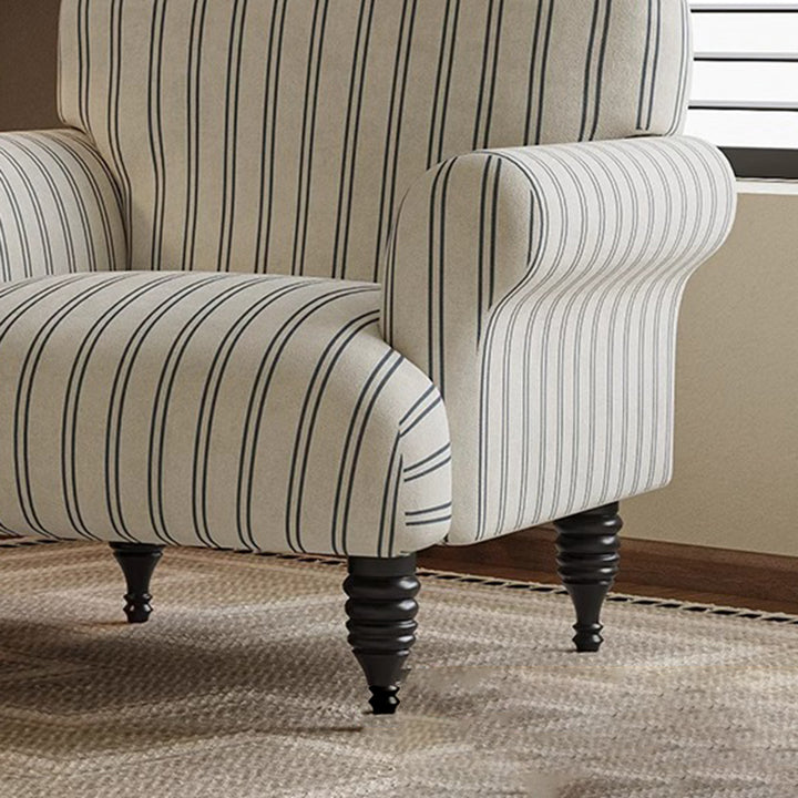 Contemporary Scandinavian Rectangular Solid Wood Jacquard Fabric Sponge Accent Chair Backrest Armrest For Living Room