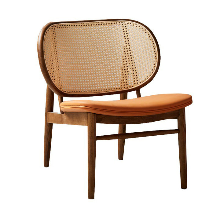 Tradicional Rústica Arco de Madera de Fresno Microfibra Cuero Sintético Ratán Falso Tejido Silla de Acento Respaldo Sin Brazos Para Sala de Estar y Dormitorio 