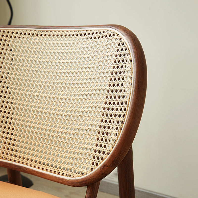 Tradicional Rústica Arco de Madera de Fresno Microfibra Cuero Sintético Ratán Falso Tejido Silla de Acento Respaldo Sin Brazos Para Sala de Estar y Dormitorio 