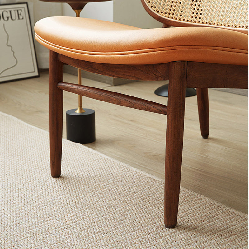 Tradicional Rústica Arco de Madera de Fresno Microfibra Cuero Sintético Ratán Falso Tejido Silla de Acento Respaldo Sin Brazos Para Sala de Estar y Dormitorio 