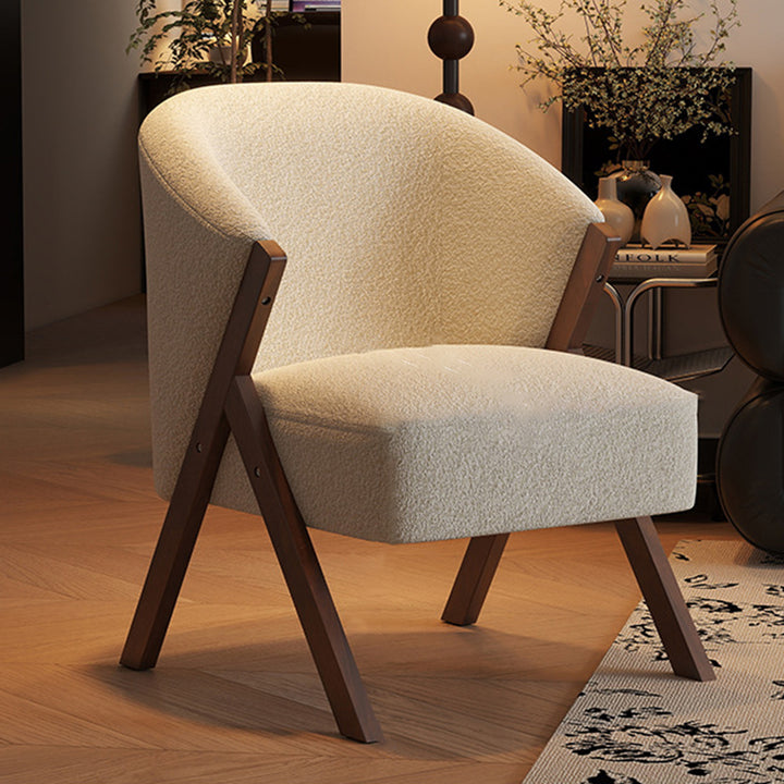 Traditional French Circular Arc Sherpa Fabric Oil Wax Leather Rubberwood Sponge Accent Chair Backrest Armless For Living Room