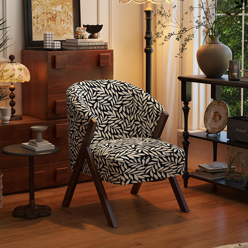 Traditional French Circular Arc Sherpa Fabric Oil Wax Leather Rubberwood Sponge Accent Chair Backrest Armless For Living Room