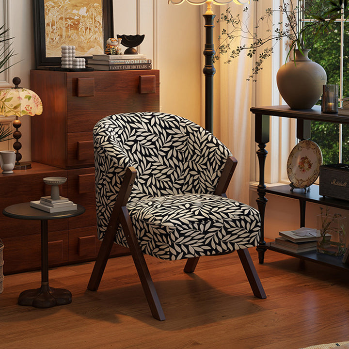 Traditional French Circular Arc Sherpa Fabric Oil Wax Leather Rubberwood Sponge Accent Chair Backrest Armless For Living Room
