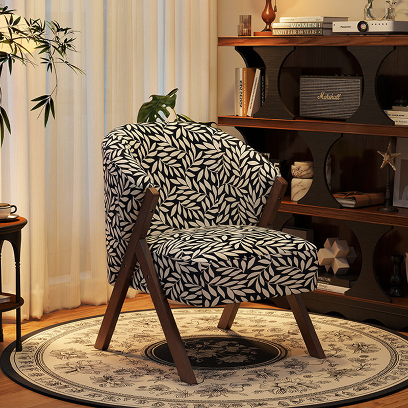 Traditional French Circular Arc Sherpa Fabric Oil Wax Leather Rubberwood Sponge Accent Chair Backrest Armless For Living Room
