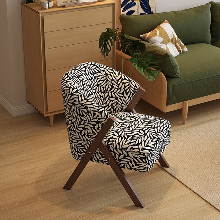 Traditional French Circular Arc Sherpa Fabric Oil Wax Leather Rubberwood Sponge Accent Chair Backrest Armless For Living Room