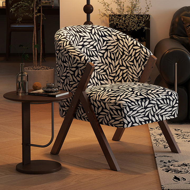 Traditional French Circular Arc Sherpa Fabric Oil Wax Leather Rubberwood Sponge Accent Chair Backrest Armless For Living Room