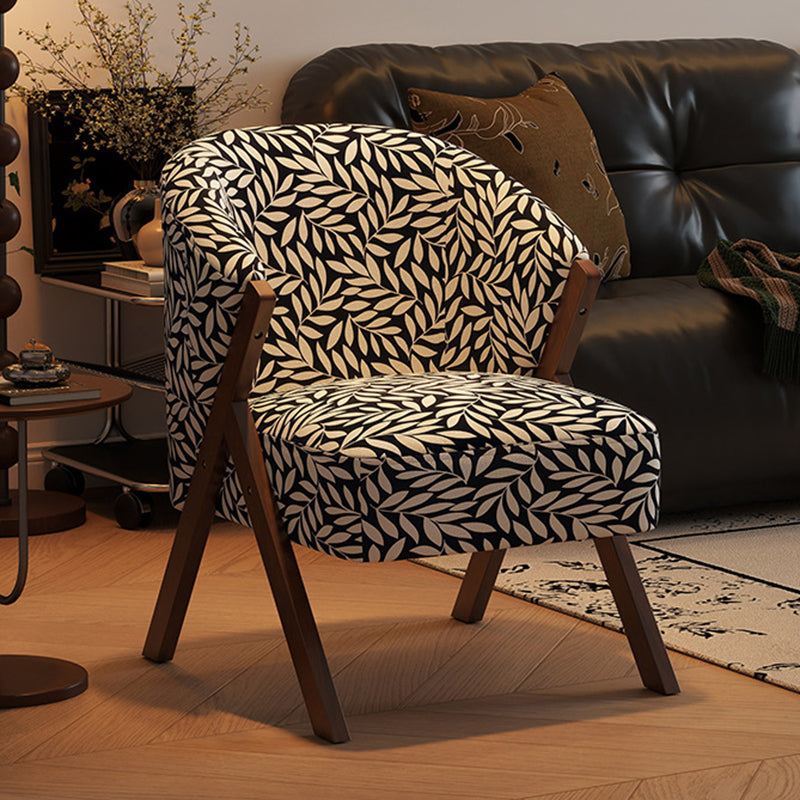 Traditional French Circular Arc Sherpa Fabric Oil Wax Leather Rubberwood Sponge Accent Chair Backrest Armless For Living Room
