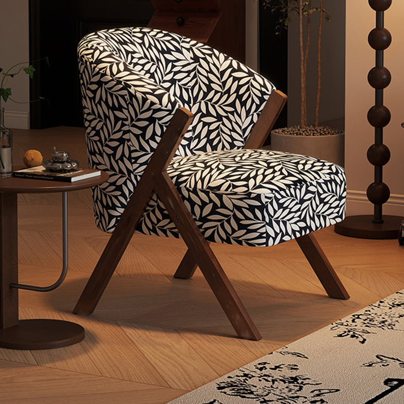 Traditional French Circular Arc Sherpa Fabric Oil Wax Leather Rubberwood Sponge Accent Chair Backrest Armless For Living Room