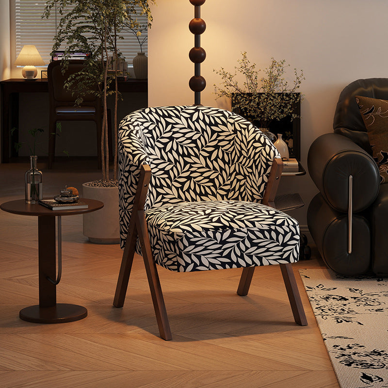 Traditional French Circular Arc Sherpa Fabric Oil Wax Leather Rubberwood Sponge Accent Chair Backrest Armless For Living Room