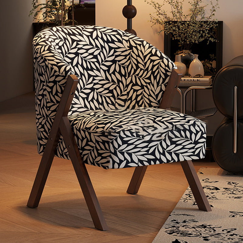 Traditional French Circular Arc Sherpa Fabric Oil Wax Leather Rubberwood Sponge Accent Chair Backrest Armless For Living Room