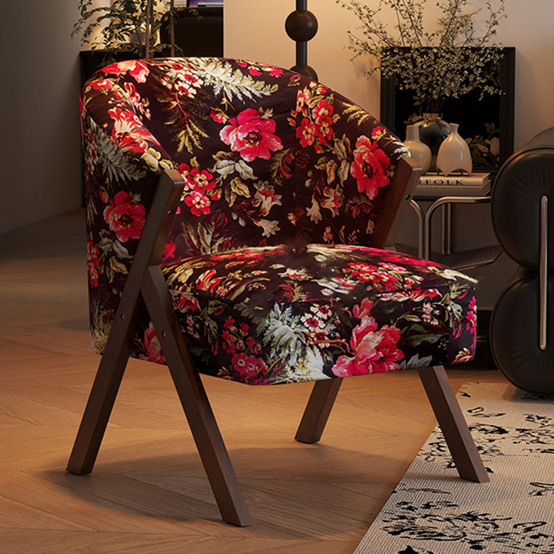 Traditional French Circular Arc Sherpa Fabric Oil Wax Leather Rubberwood Sponge Accent Chair Backrest Armless For Living Room