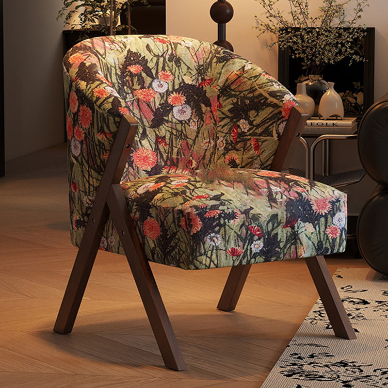 Traditional French Circular Arc Sherpa Fabric Oil Wax Leather Rubberwood Sponge Accent Chair Backrest Armless For Living Room