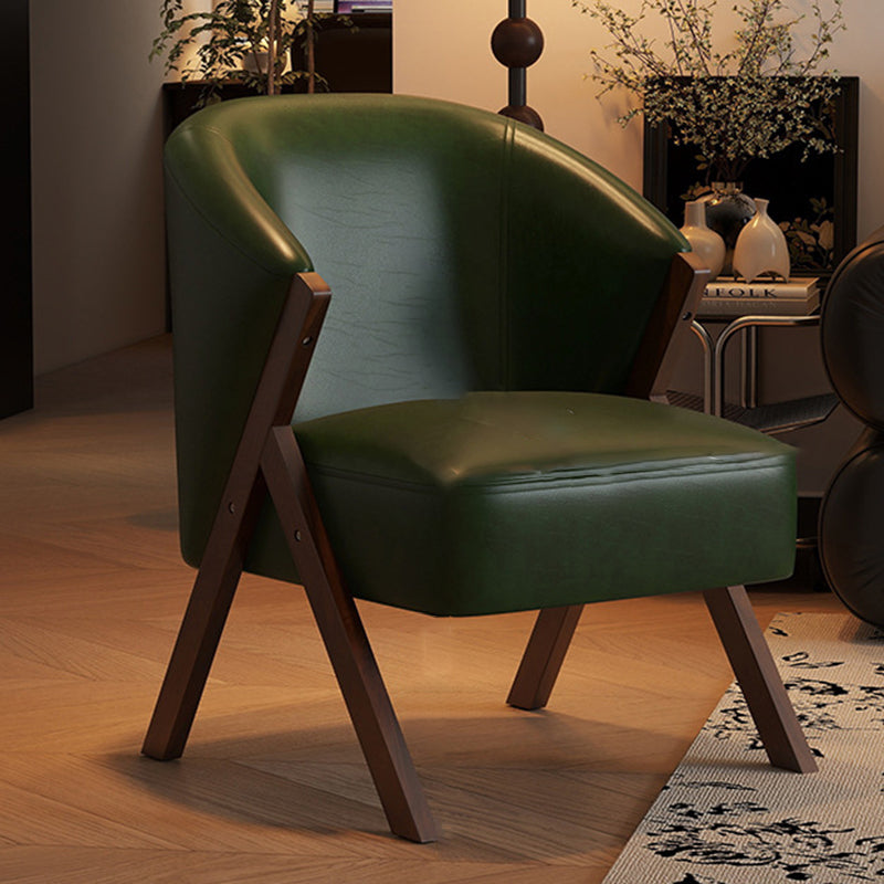Traditional French Circular Arc Sherpa Fabric Oil Wax Leather Rubberwood Sponge Accent Chair Backrest Armless For Living Room