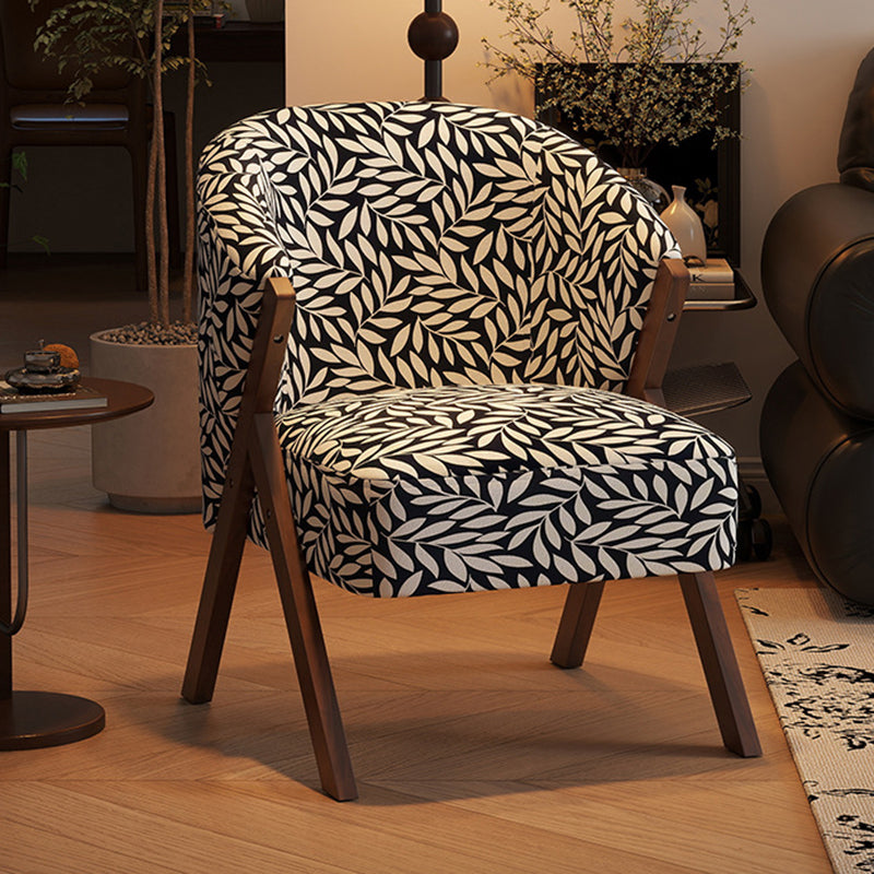 Traditional French Circular Arc Sherpa Fabric Oil Wax Leather Rubberwood Sponge Accent Chair Backrest Armless For Living Room