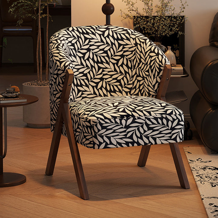 Traditional French Circular Arc Sherpa Fabric Oil Wax Leather Rubberwood Sponge Accent Chair Backrest Armless For Living Room