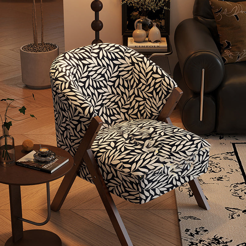 Traditional French Circular Arc Sherpa Fabric Oil Wax Leather Rubberwood Sponge Accent Chair Backrest Armless For Living Room