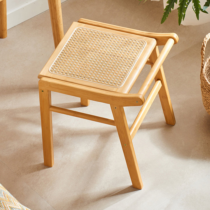 Traditioneller japanischer Trapez-Nan-Bambus-Harz-Rattan-Webhocker ohne Rückenlehne und Armlehnen für das Schlafzimmer 