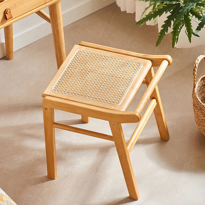 Traditioneller japanischer Trapez-Nan-Bambus-Harz-Rattan-Webhocker ohne Rückenlehne und Armlehnen für das Schlafzimmer 