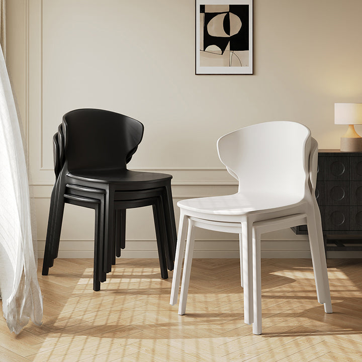 Moderner minimalistischer geometrischer PP-Kunststoff stapelbarer Esszimmerstuhl Rückenlehne ohne Armlehnen für Esszimmer 