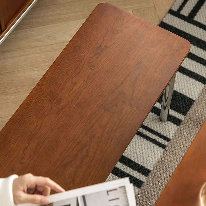 Traditional Vintage Rectangular Rubberwood Stainless Steel Bench Backless Armless For Hallway &amp; Entryway