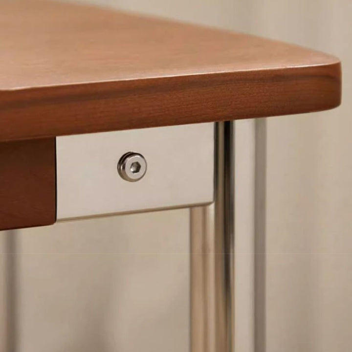 Traditional Vintage Rectangular Rubberwood Stainless Steel Bench Backless Armless For Hallway &amp; Entryway