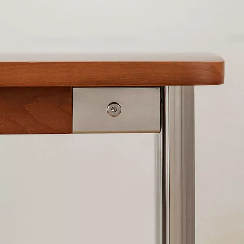Traditional Vintage Rectangular Rubberwood Stainless Steel Bench Backless Armless For Hallway &amp; Entryway