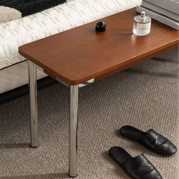 Traditional Vintage Rectangular Rubberwood Stainless Steel Bench Backless Armless For Hallway &amp; Entryway