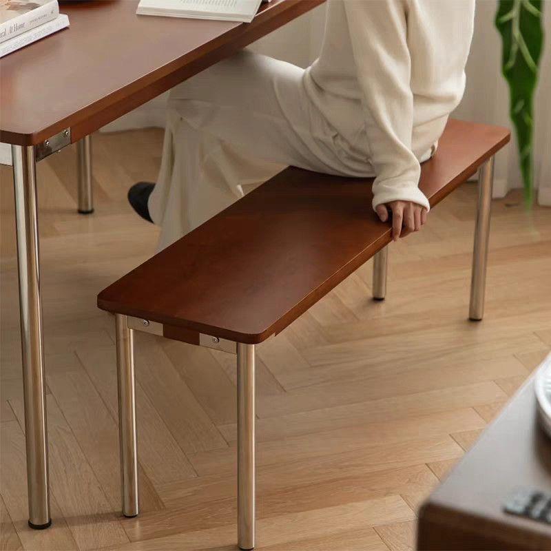 Traditional Vintage Rectangular Rubberwood Stainless Steel Bench Backless Armless For Hallway &amp; Entryway