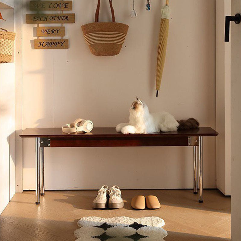 Traditional Vintage Rectangular Rubberwood Stainless Steel Bench Backless Armless For Hallway &amp; Entryway