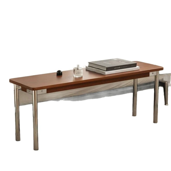 Traditional Vintage Rectangular Rubberwood Stainless Steel Bench Backless Armless For Hallway &amp; Entryway