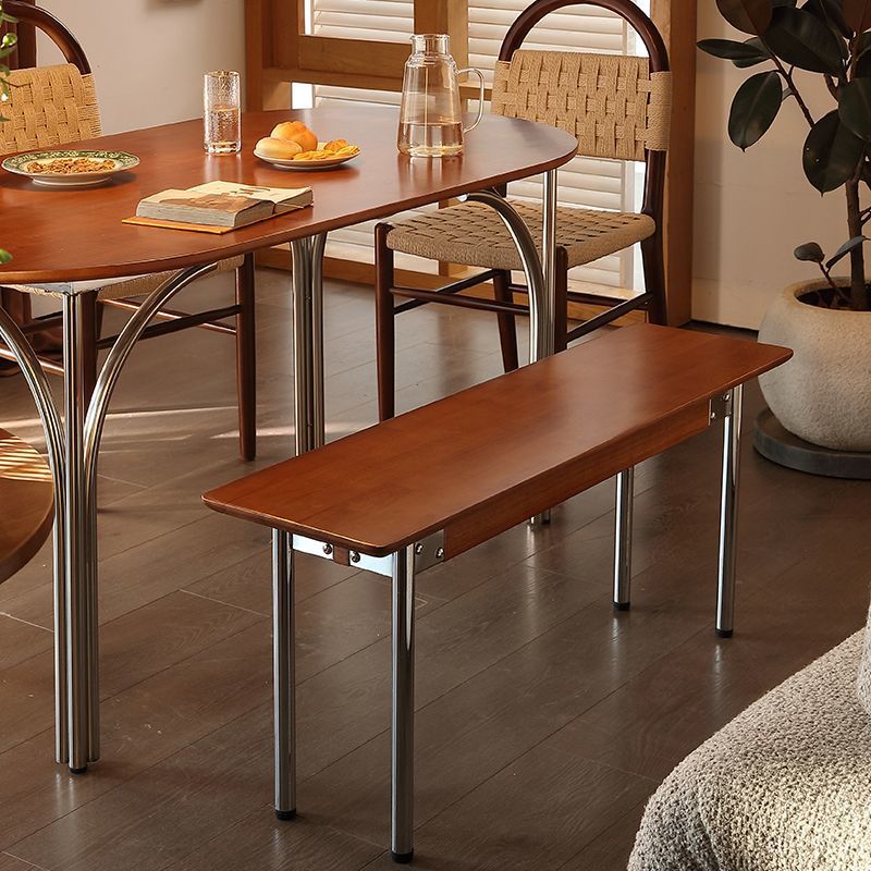 Traditional Vintage Rectangular Rubberwood Stainless Steel Bench Backless Armless For Hallway &amp; Entryway