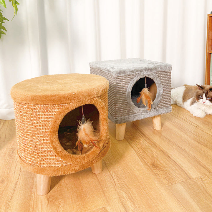 Moderner minimalistischer zylindrischer & quadratischer Spanplatten-Flanell-Holz-Hocker für Mensch und Tier, ohne Rückenlehne, für das Wohnzimmer 