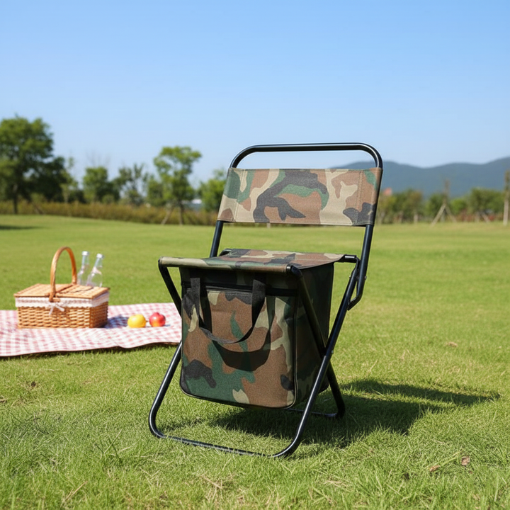 Contemporary Industrial Rectangular Oxford Fabric Steel Pipe Foldable Camping Chair Backrest Armless For Garden &amp; Outdoor Patio