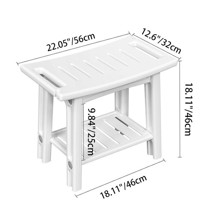 Petit tabouret bas sans dossier ni accoudoirs en plastique HDPE imperméable, rectangulaire incurvé, moderne et minimaliste, pour salle de bain 