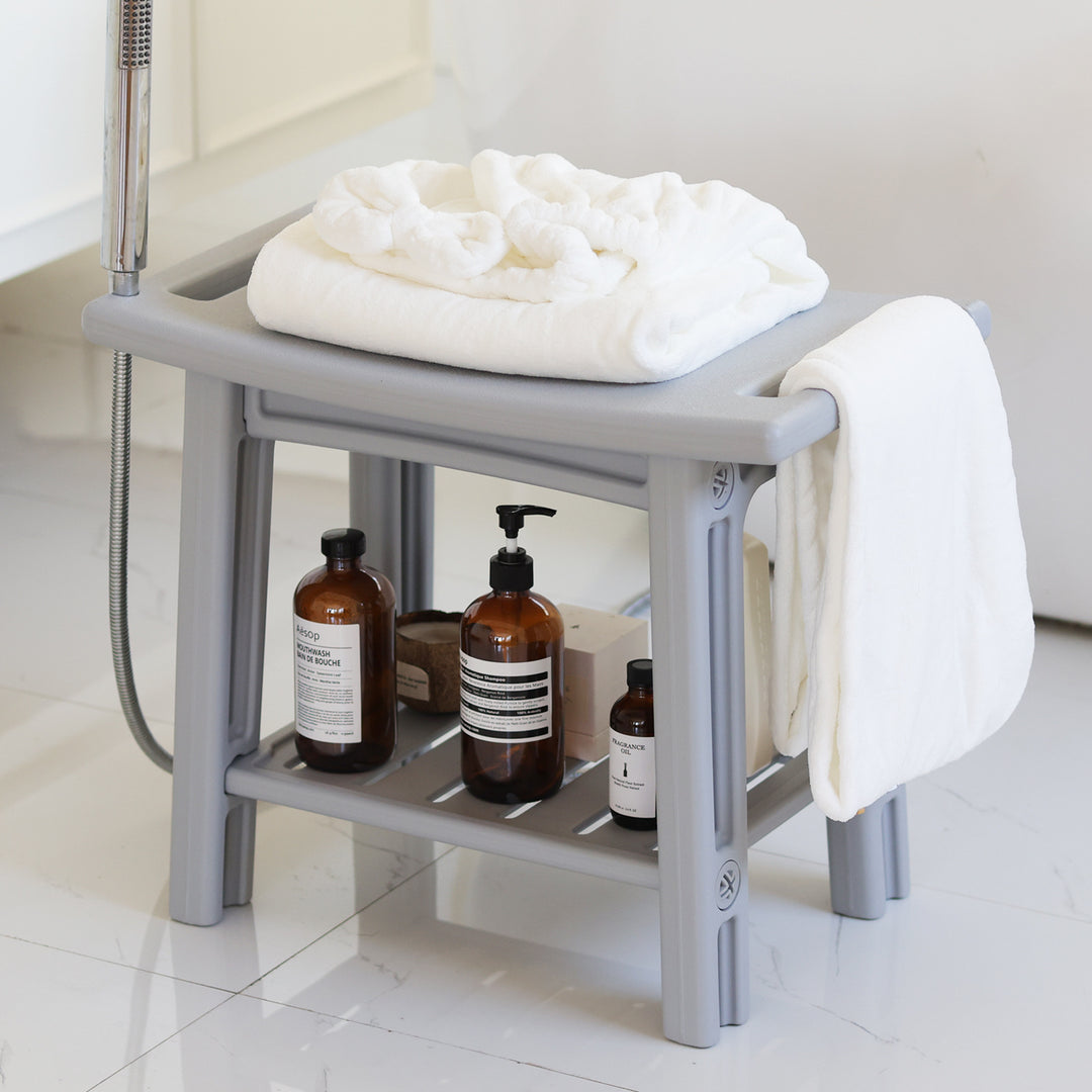 Petit tabouret bas sans dossier ni accoudoirs en plastique HDPE imperméable, rectangulaire incurvé, moderne et minimaliste, pour salle de bain 