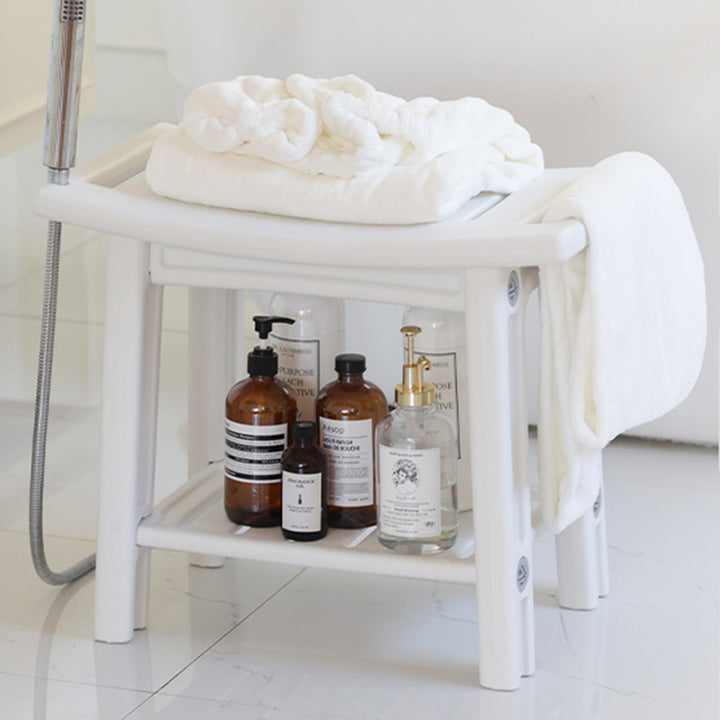 Petit tabouret bas sans dossier ni accoudoirs en plastique HDPE imperméable, rectangulaire incurvé, moderne et minimaliste, pour salle de bain 