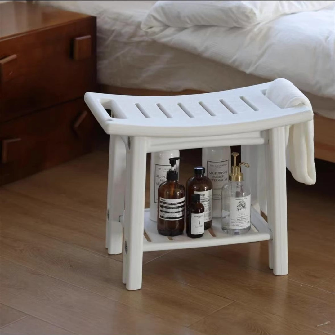 Petit tabouret bas sans dossier ni accoudoirs en plastique HDPE imperméable, rectangulaire incurvé, moderne et minimaliste, pour salle de bain 