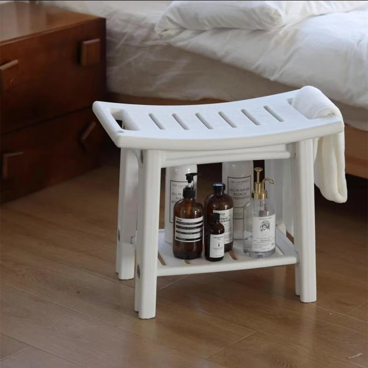 Petit tabouret bas sans dossier ni accoudoirs en plastique HDPE imperméable, rectangulaire incurvé, moderne et minimaliste, pour salle de bain 