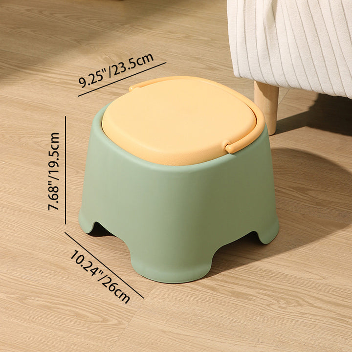 Tabouret bas portable empilable en plastique PP à forme carrée arrondie, style nordique contemporain, sans dossier ni accoudoirs, pour salon 