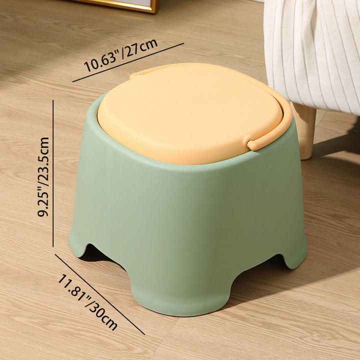 Tabouret bas portable empilable en plastique PP à forme carrée arrondie, style nordique contemporain, sans dossier ni accoudoirs, pour salon 