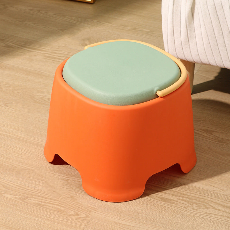 Tabouret bas portable empilable en plastique PP à forme carrée arrondie, style nordique contemporain, sans dossier ni accoudoirs, pour salon 