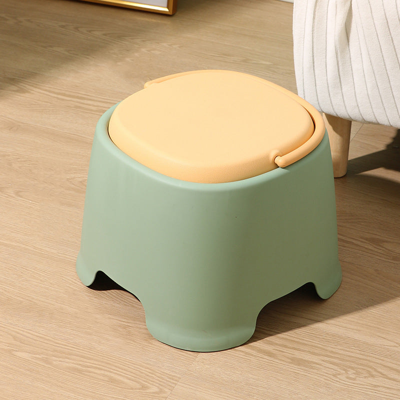Tabouret bas portable empilable en plastique PP à forme carrée arrondie, style nordique contemporain, sans dossier ni accoudoirs, pour salon 